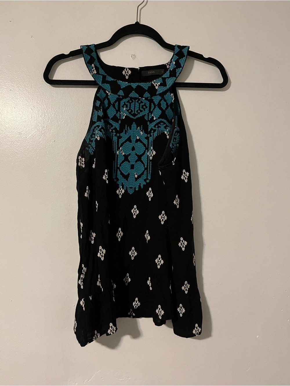 THML Black Camisole with Teal Embroidered Yoke